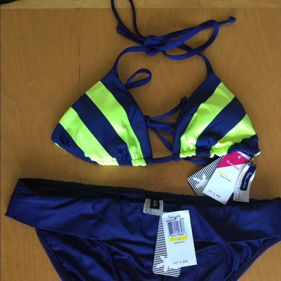 SPLENDID M 2pc reversible top swimsuit blue green